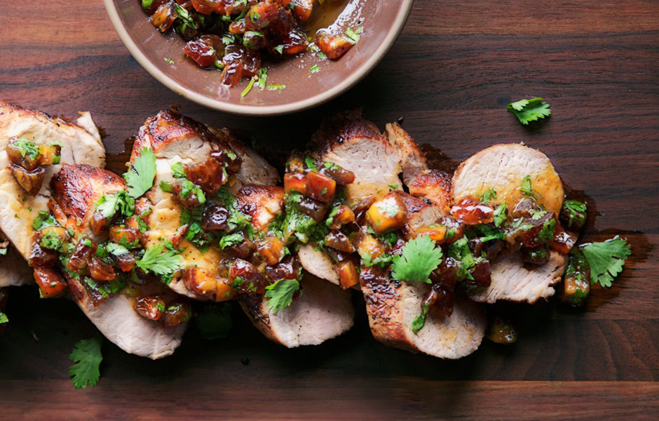 chars sear roasted pork tenderloin with date and orange relish