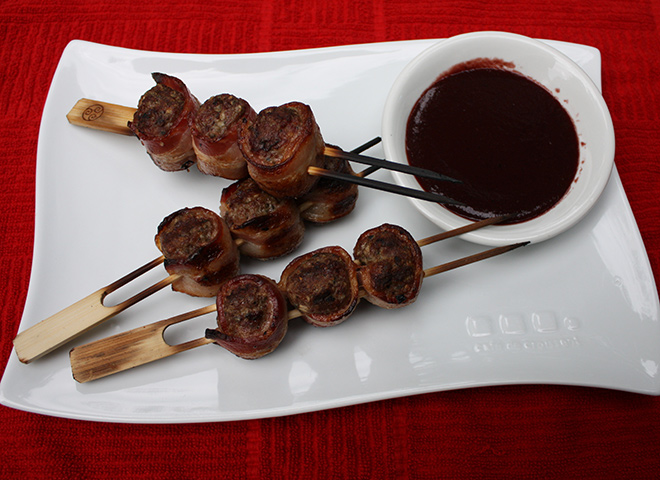 chef dezs grilled bacon wrapped meatballs