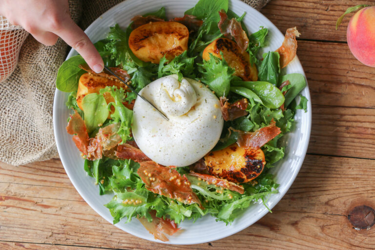 Pan-Roasted Peach, Burrata and Prosciutto Salad