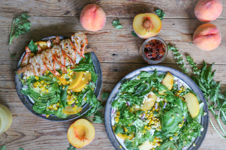 Corn and Peach Salad with Two Dressings