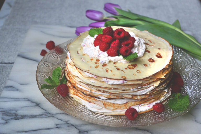 Raspberry Orange Crepe Cake
