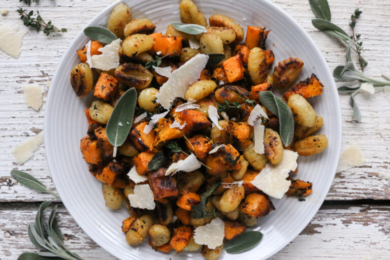 Pan-Fried Gnocchi with Butternut Squash, Garlic & Parmesan