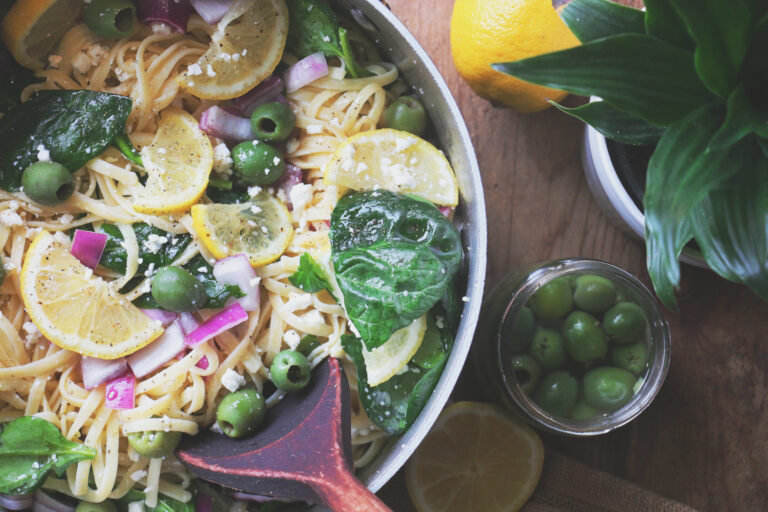 Smoked Olive Pasta with Lemon & Spinach