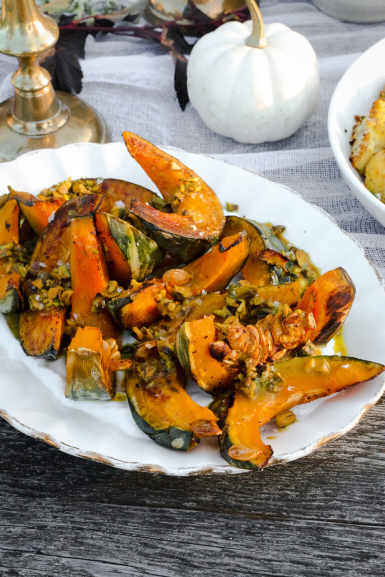 Roasted Squash with Yogurt and Spiced Buttered Pistachios
