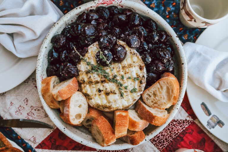 Balsamic Roasted Cherries on Grilled Brie