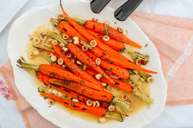 Roasted Carrots with Thyme, Hazelnuts & White Wine