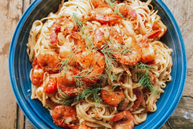 Summer Pasta with Lemony Prawns and Garlic